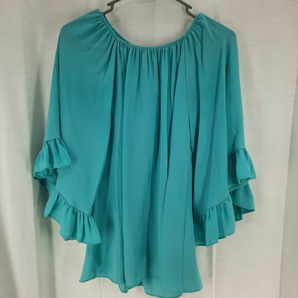 Yahada U.S.A. Teal Green Flowy Top Flutter Bell Sleeves Women's Size Small - Picture 1 of 8